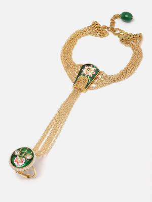 Green & gold adjustable hathphool with kundan &  pearls 4