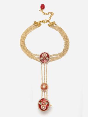 Red & gold adjustable hathphool with kundan &  pearls 3