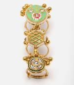 Green & gold adjustable ring with kundan &  pearls