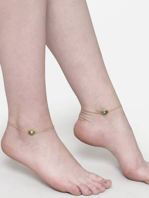 Green & gold adjustable anklet with kundan &  pearls 1