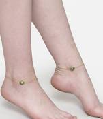 Green & gold adjustable anklet with kundan &  pearls