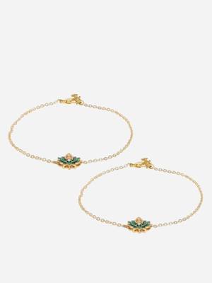Green & gold adjustable anklet with kundan &  pearls 3