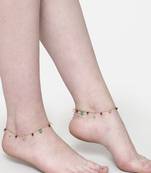 Green & peach adjustable anklet with kundan &  pearls