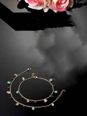 Green & peach adjustable anklet with kundan &  pearls 2