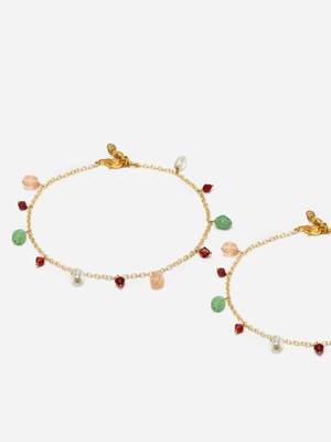 Green & peach adjustable anklet with kundan &  pearls 4