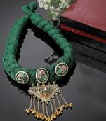Green & gold chokar necklace  kundan &  pearls