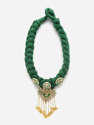Green & gold chokar necklace  kundan &  pearls 3