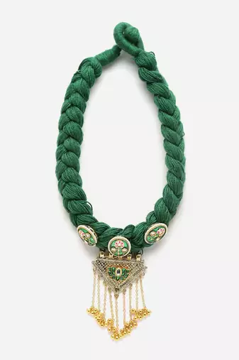 Green & gold chokar necklace  kundan &  pearls