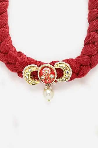 Red & gold chokar necklace  kundan &  pearls