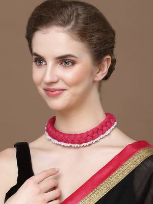 Red & white chokar necklace  pearls &  natural stones 2