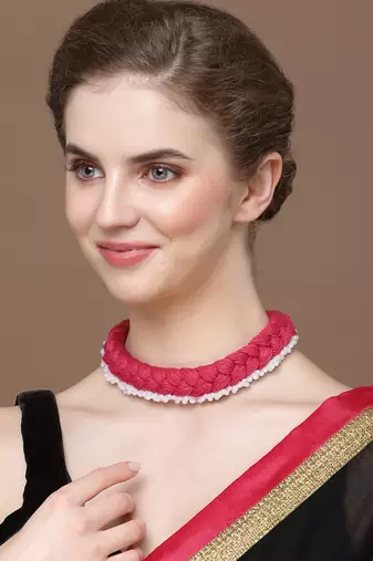 Red & white chokar necklace  pearls &  natural stones