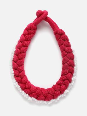 Red & white chokar necklace  pearls &  natural stones 3