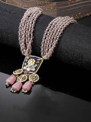 Blue & pink haar necklace  kundan &  pearls 1