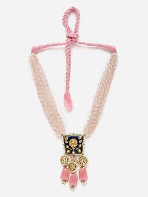 Blue & pink haar necklace  kundan &  pearls 3