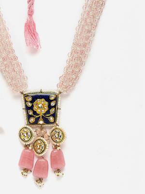Blue & pink haar necklace  kundan &  pearls 4