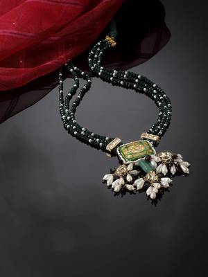 Green & purple haar necklace  kundan &  pearls 1