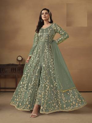 GREEN NET EMBROIDERED ANARKALI SALWAR KAMEEZ 1