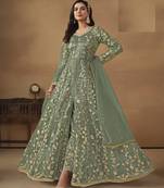 GREEN NET EMBROIDERED ANARKALI SALWAR KAMEEZ