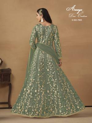 GREEN NET EMBROIDERED ANARKALI SALWAR KAMEEZ 2