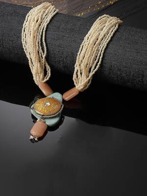 Grey & yellow haar necklace  kundan &  pearls 1