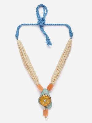 Grey & yellow haar necklace  kundan &  pearls 3