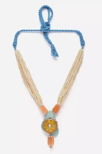 Grey & yellow haar necklace  kundan &  pearls