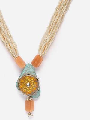Grey & yellow haar necklace  kundan &  pearls 4