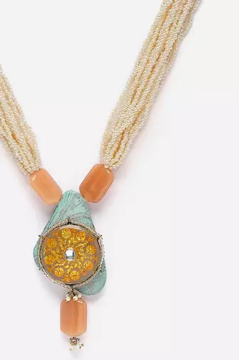 Grey & yellow haar necklace  kundan &  pearls