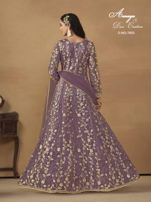 LAVANDER NET EMBROIDERED ANARKALI SALWAR KAMEEZ 2