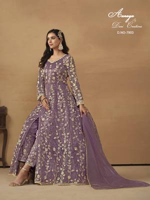 LAVANDER NET EMBROIDERED ANARKALI SALWAR KAMEEZ 3