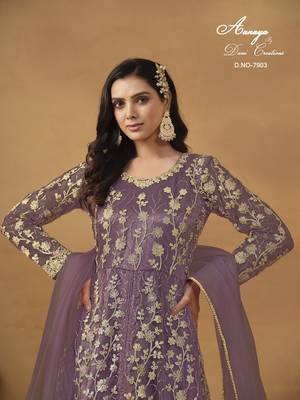 LAVANDER NET EMBROIDERED ANARKALI SALWAR KAMEEZ 4