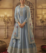Baby Blue Prachi Desai Silk Anarkali Gown For Women Festival Wear