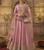 Pink Prachi Desai Silk Anarkali Gown For Women Festival Wear