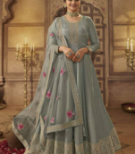 Pista Green Prachi Desai Silk Anarkali Gown For Women Festival Wear