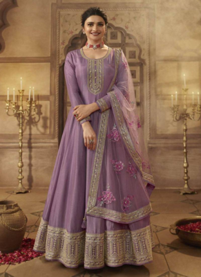 Lilac Purple Prachi Desai Silk Anarkali Gown For Women Festival Wear 1