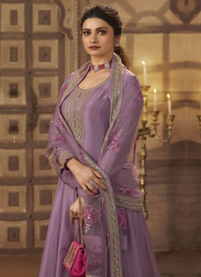 Lilac Purple Prachi Desai Silk Anarkali Gown For Women Festival Wear 2