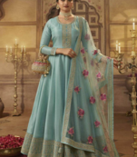 Sky Blue Prachi Desai Silk Anarkali Gown For Women Festival Wear