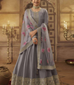 Grey Prachi Desai Silk Anarkali Gown For Women Festival Wear
