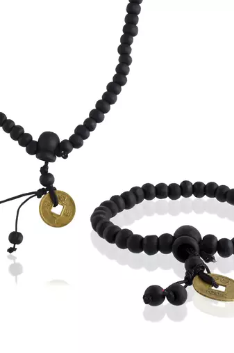 Wooden vastu fengshui lucky coin necklace bracelet combo good luck men women