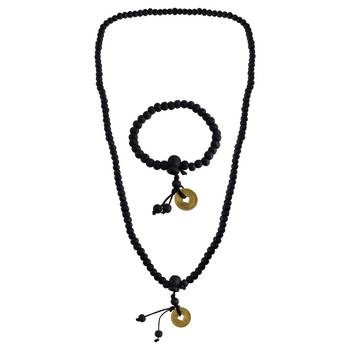 Wooden vastu fengshui lucky coin necklace bracelet combo good luck men women 3