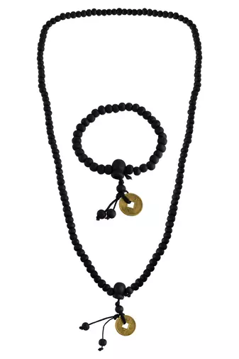 Wooden vastu fengshui lucky coin necklace bracelet combo good luck men women