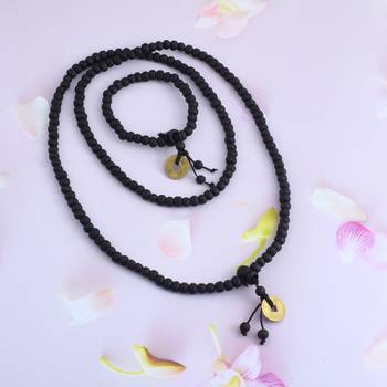 Wooden vastu fengshui lucky coin necklace bracelet combo good luck men women 1