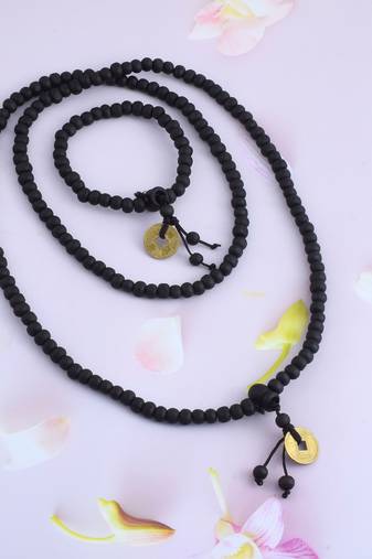 Wooden vastu fengshui lucky coin necklace bracelet combo good luck men women