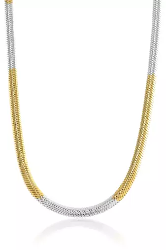 Brass dual gold colour snake design long chain necklace men women