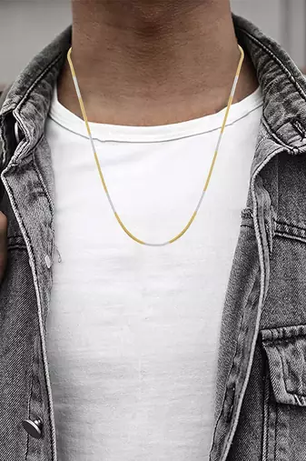 Brass dual gold colour snake design long chain necklace men women