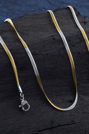 Brass dual gold colour snake design long chain necklace men women