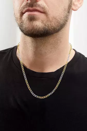 Brass dual gold colour long chain necklace men women