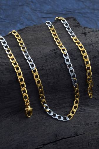 Brass dual gold colour long chain necklace men women