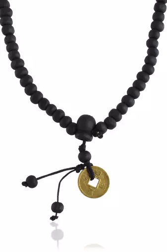 Wooden vastu fengshui lucky coin necklace for good luck