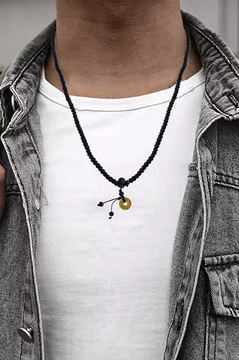 Wooden vastu fengshui lucky coin necklace for good luck